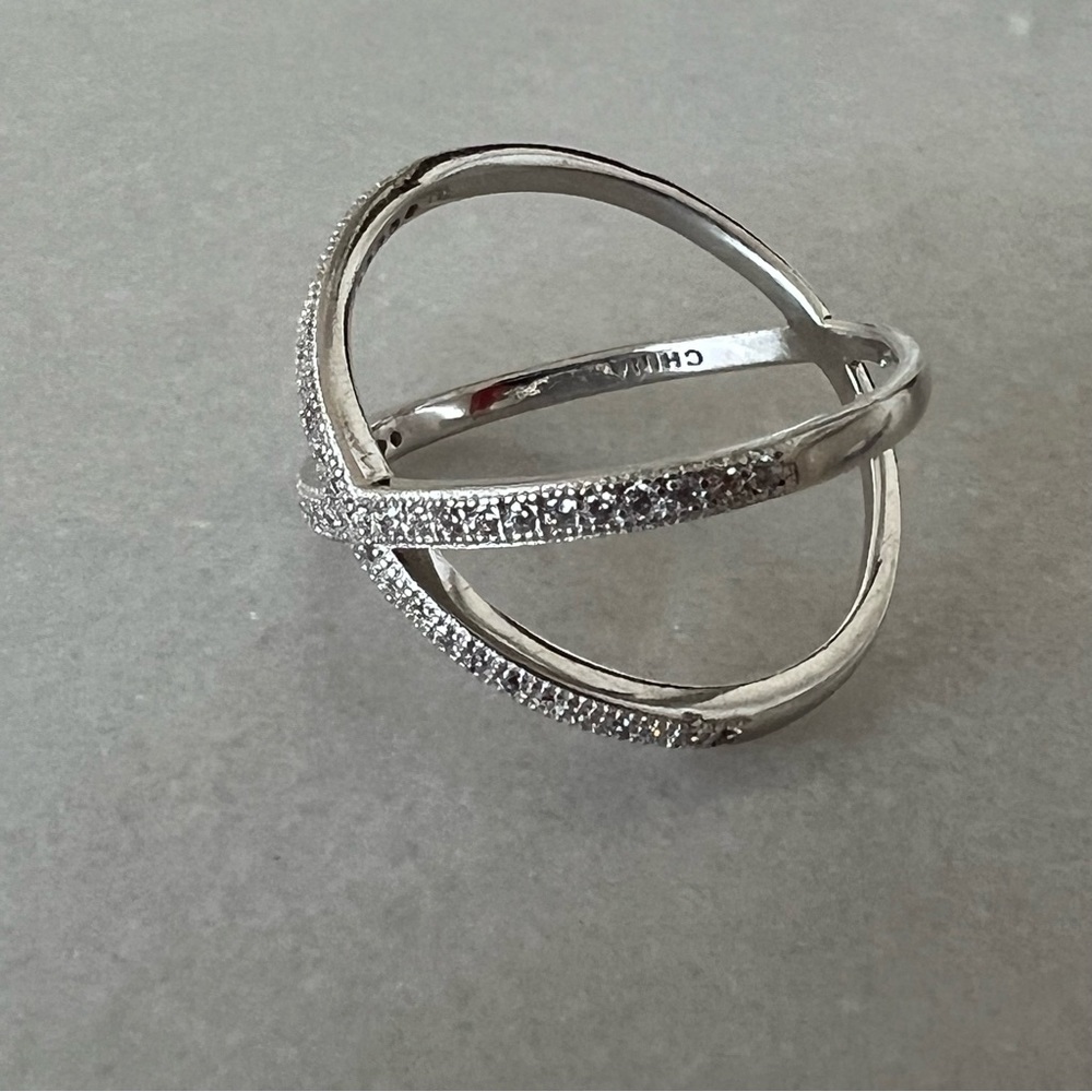 Sterling Silver Micro Pave Criss Cross Ring - Picture 9 of 16